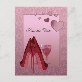 Postal De Anuncios Celebración Stiletto Rojo y Corazones Rosa