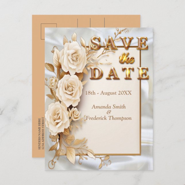 Postal De Anuncios Celebraciones con flores blancas alrededor de seda (Anverso / Reverso)