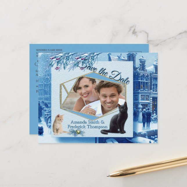 Postal De Anuncios Celebraciones de invierno en la nieve, con gatitos (Anverso/Reverso In Situ)