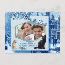 Postal De Anuncios Celebraciones de invierno en la nieve, con gatitos