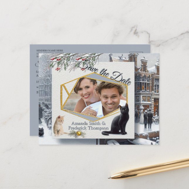 Postal De Anuncios Celebraciones de invierno en la nieve, con gatitos (Anverso/Reverso In Situ)