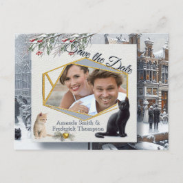 Postal De Anuncios Celebraciones de invierno en la nieve, con gatitos