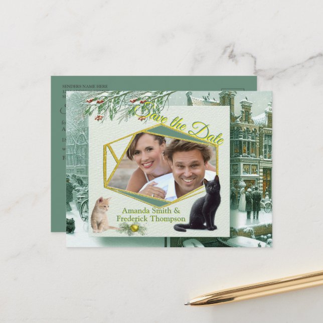 Postal De Anuncios Celebraciones de invierno en la nieve, con gatitos (Anverso/Reverso In Situ)