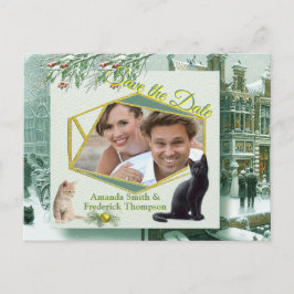 Postal De Anuncios Celebraciones de invierno en la nieve, con gatitos