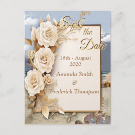 Postal De Anuncios Celebraciones en la playa con flores blancas y per