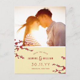 Postal De Anuncios Cerezo Rojo Flor de Sakura Foto Guardar Fecha