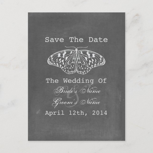 Postal De Anuncios Chalk Inspired Butterfly Save The Date (Anverso)