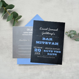 Postal De Anuncios Chalkboard Blue Bar Mitzvah Save the Date