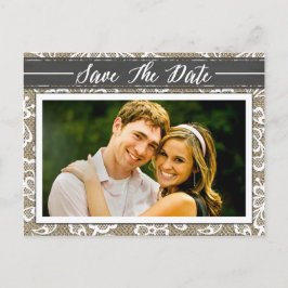 Postal De Anuncios Chalkboard Burlap & Lace Photo Save the Date Cards