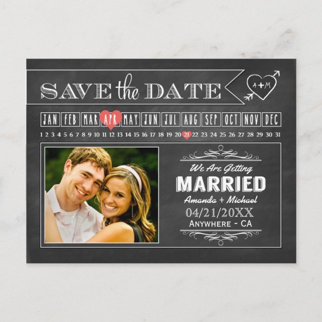 Postal De Anuncios Chalkboard Calendar Photo Save the Date Cards (Gua (Anverso)