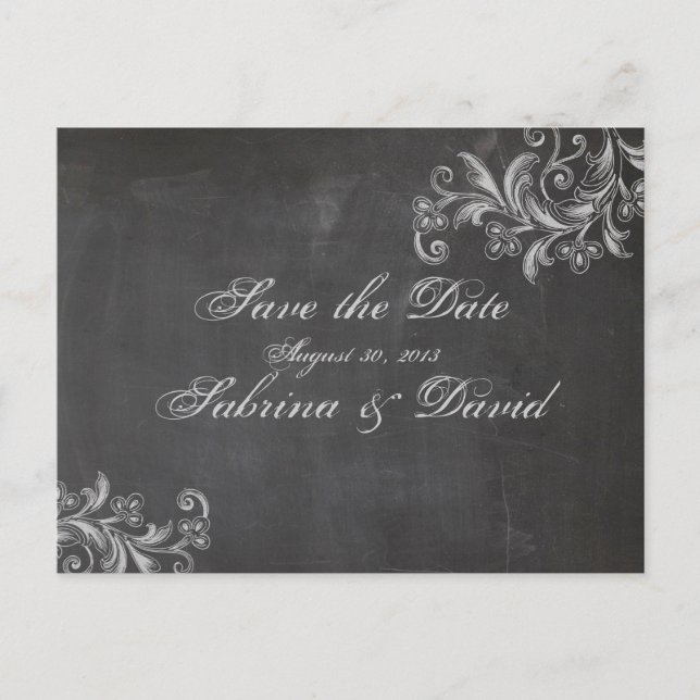 Postal De Anuncios Chalkboard Floral Save the Date Postcard (Anverso)