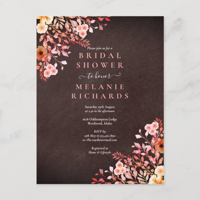 Postal De Anuncios Chalkboard Flores florales Ducha nupcial (Anverso)