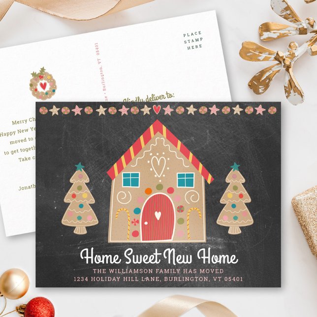 Postal De Anuncios Chalkboard Gingerbread Nuevo viaje a casa en movim (Subido por el creador)