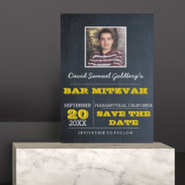 Postal De Anuncios Chalkboard Gold Bar Mitzvah Photo Save the Date