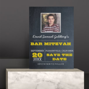 Postal De Anuncios Chalkboard Gold Bar Mitzvah Photo Save the Date