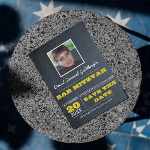 Postal De Anuncios Chalkboard Gold Bar Mitzvah Photo Save the Date