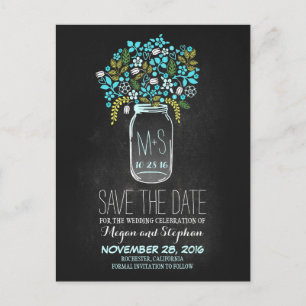 Postal De Anuncios Chalkboard guardar la fecha - Floral Mason Jar