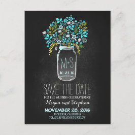 Postal De Anuncios Chalkboard guardar la fecha - Floral Mason Jar