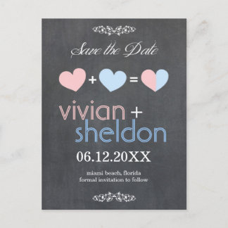 Postal De Anuncios Chalkboard Hearts Wedding Save the Date