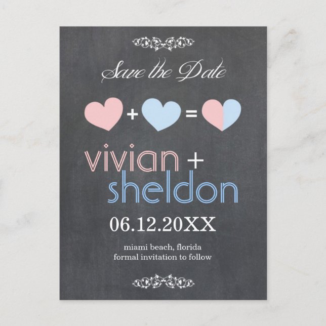 Postal De Anuncios Chalkboard Hearts Wedding Save the Date (Anverso)