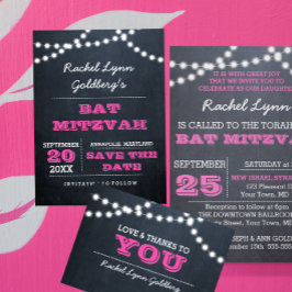 Postal De Anuncios Chalkboard Luces Oscuras Bat Rosa Mitzvah Salven F