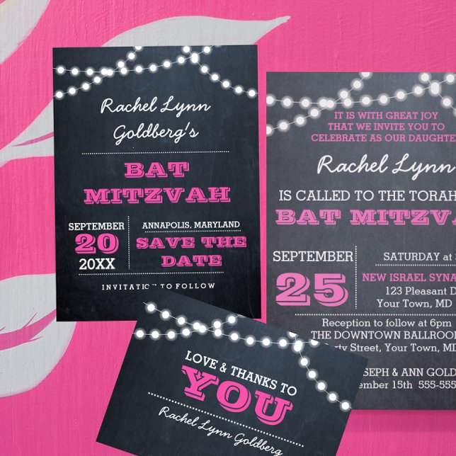 Postal De Anuncios Chalkboard Luces Oscuras Bat Rosa Mitzvah Salven F (Subido por el creador)