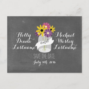 Postal De Anuncios Chalkboard Mason Jar Flores Save Date Postcard