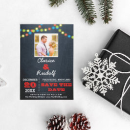 Postal De Anuncios Chalkboard Multi Lights Red Wedding Save the Date