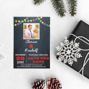 Postal De Anuncios Chalkboard Multi Lights Red Wedding Save the Date