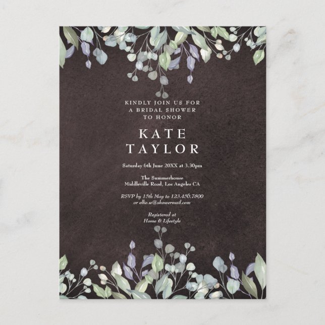 Postal De Anuncios Chalkboard Sage y Lilac Floral Bridal Shower (Anverso)