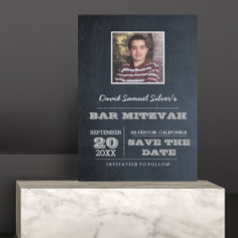 Postal De Anuncios Chalkboard Silver Bar Mitzvah Photo Save the Date