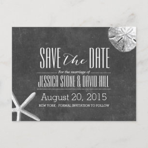 Postal De Anuncios Chalkboard Starfish & Sand Dollar Save the Date