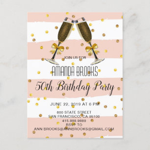 Postal De Anuncios Champagne Glasse Gold Confetti 50 cumpleaños