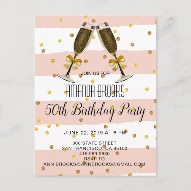 Postal De Anuncios Champagne Glasse Gold Confetti 50 cumpleaños (Anverso)