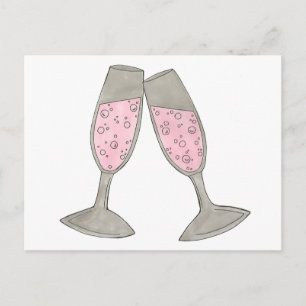 Postal De Anuncios Champagne Rosa Salvar la Fecha Boda Novia Novio