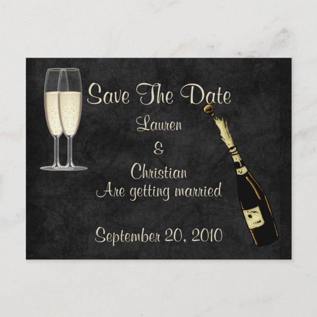 Postal De Anuncios Champagne Save The Date (Negro) (Anverso)