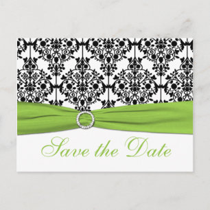 Postal De Anuncios Chartreuse, blanco, negro Damask Guardar la tarjet