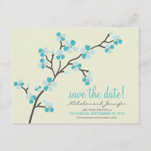 Postal De Anuncios Cherry Blossom POSTCARD Guardar la fecha (aqua)