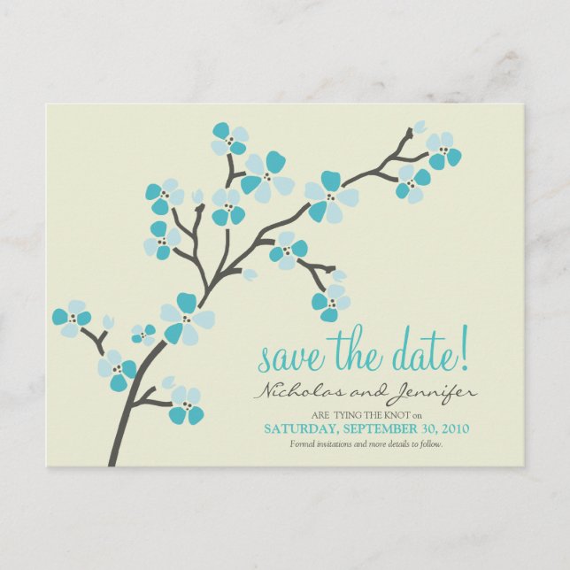 Postal De Anuncios Cherry Blossom POSTCARD Guardar la fecha (aqua) (Anverso)