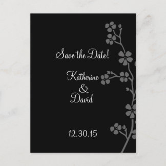 Postal De Anuncios Cherry Blossom Silver/Black Save the Date Postcard
