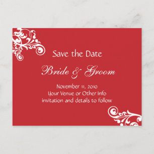 Postal De Anuncios Cherry Red Personalized Flourish Save the Date