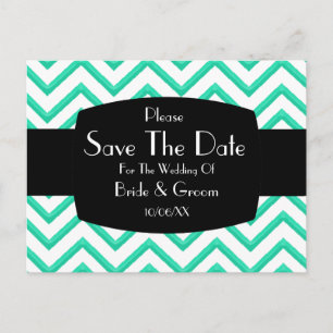 Postal De Anuncios Chevron Verde Menta Personalizable (Boda)