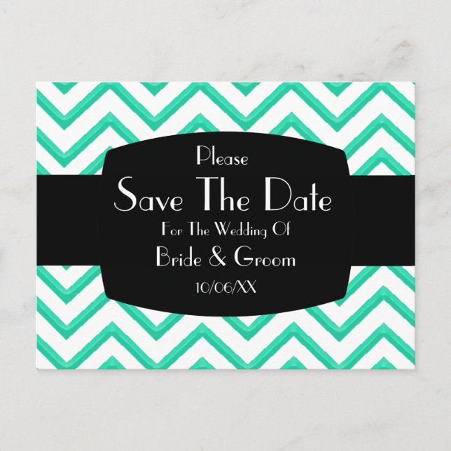 Postal De Anuncios Chevron Verde Menta Personalizable (Boda) (Anverso)