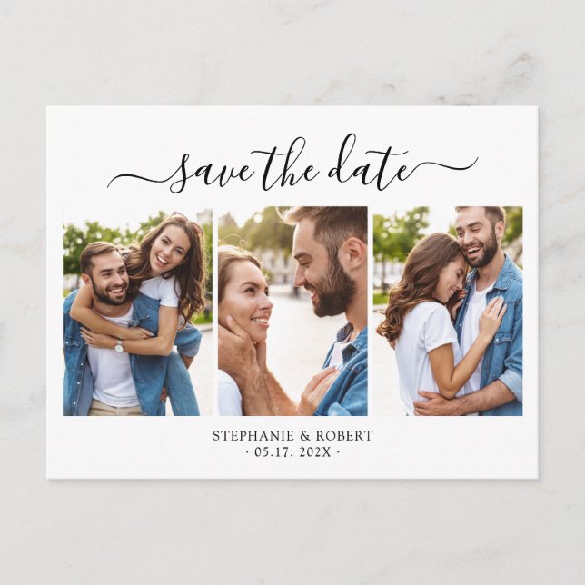 Postal De Anuncios Chic 3 Collage de Fotos Presupuesto Boda Save The  (Anverso)