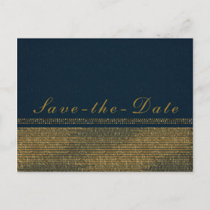 Postal De Anuncios Chic Azul y Dorado Brillante Glam Guardar la Fecha