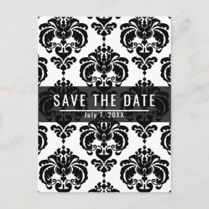 Postal De Anuncios Chic Boda Salva la Fecha Damero Negro y Blanco