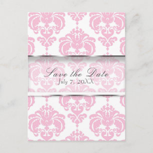 Postal De Anuncios Chic Boda Save the Date de Damasco Rosa y Blanco