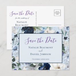 Postal De Anuncios Chic Dusty Blue Navy Floral Save the Date