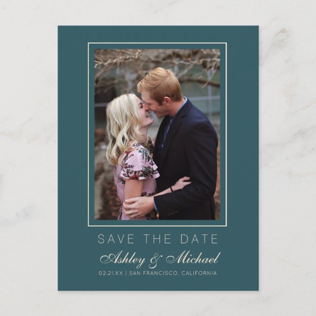 Postal De Anuncios Chic Esmeralda Marfil Boda Salva la Fecha Foto (Anverso)