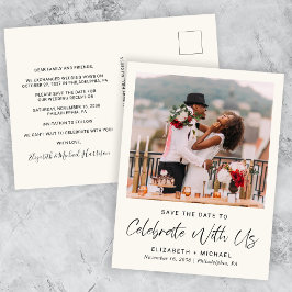 Postal De Anuncios Chic Foto Recepción de Boda Crema Guardar la Fecha